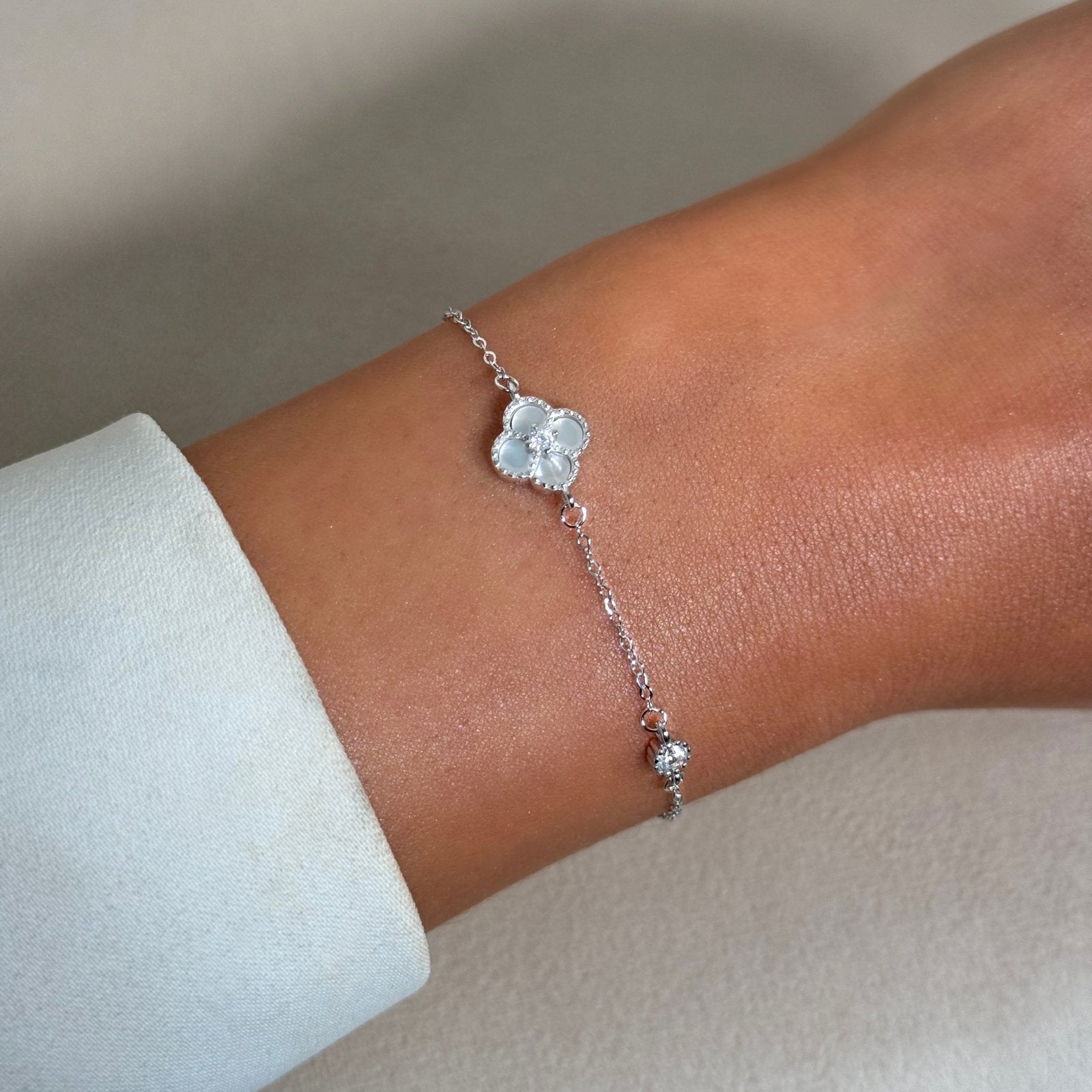 Sterling Silver White Clover Bracelet - Luxe Emporium x