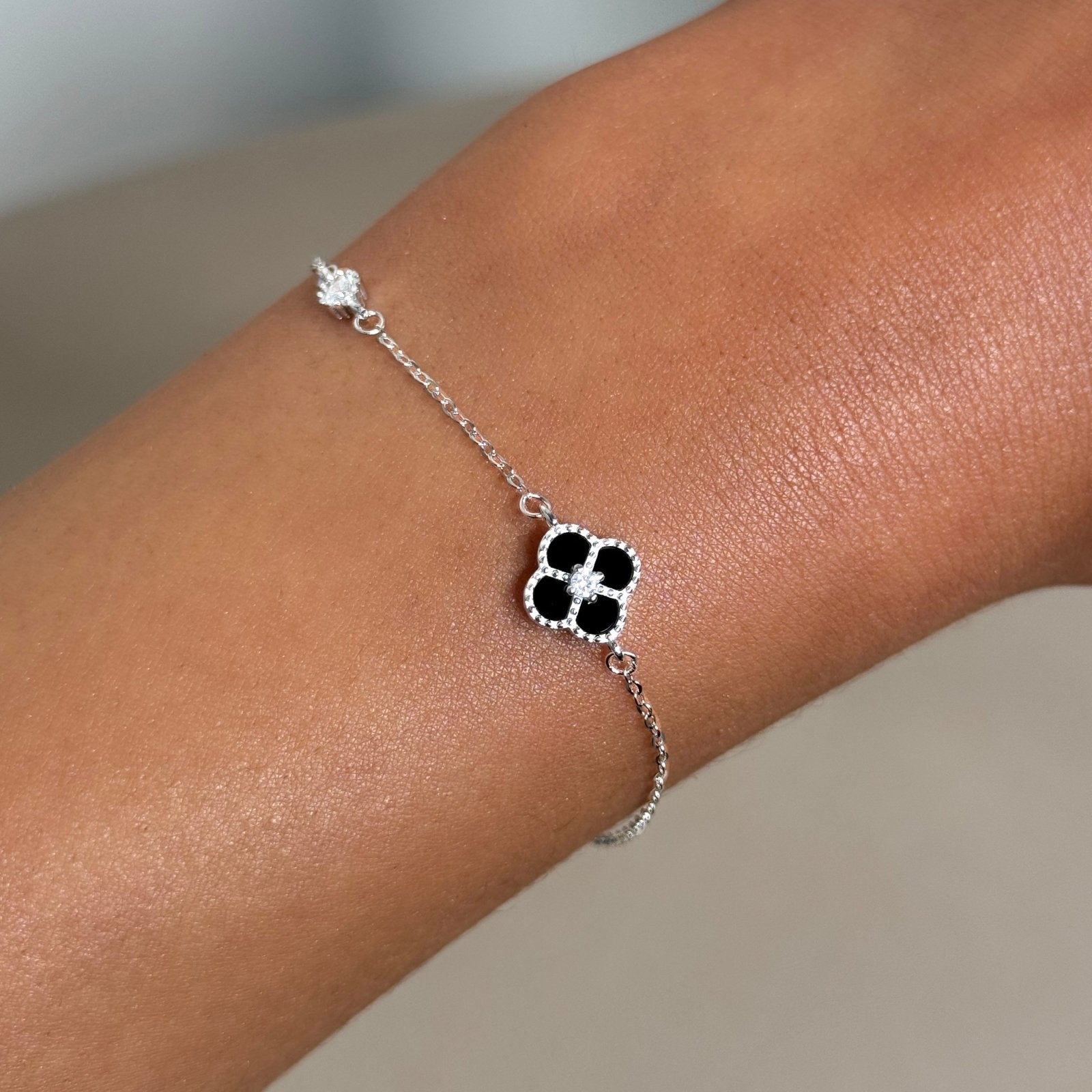 Sterling Silver Black Clover Bracelet - Luxe Emporium x