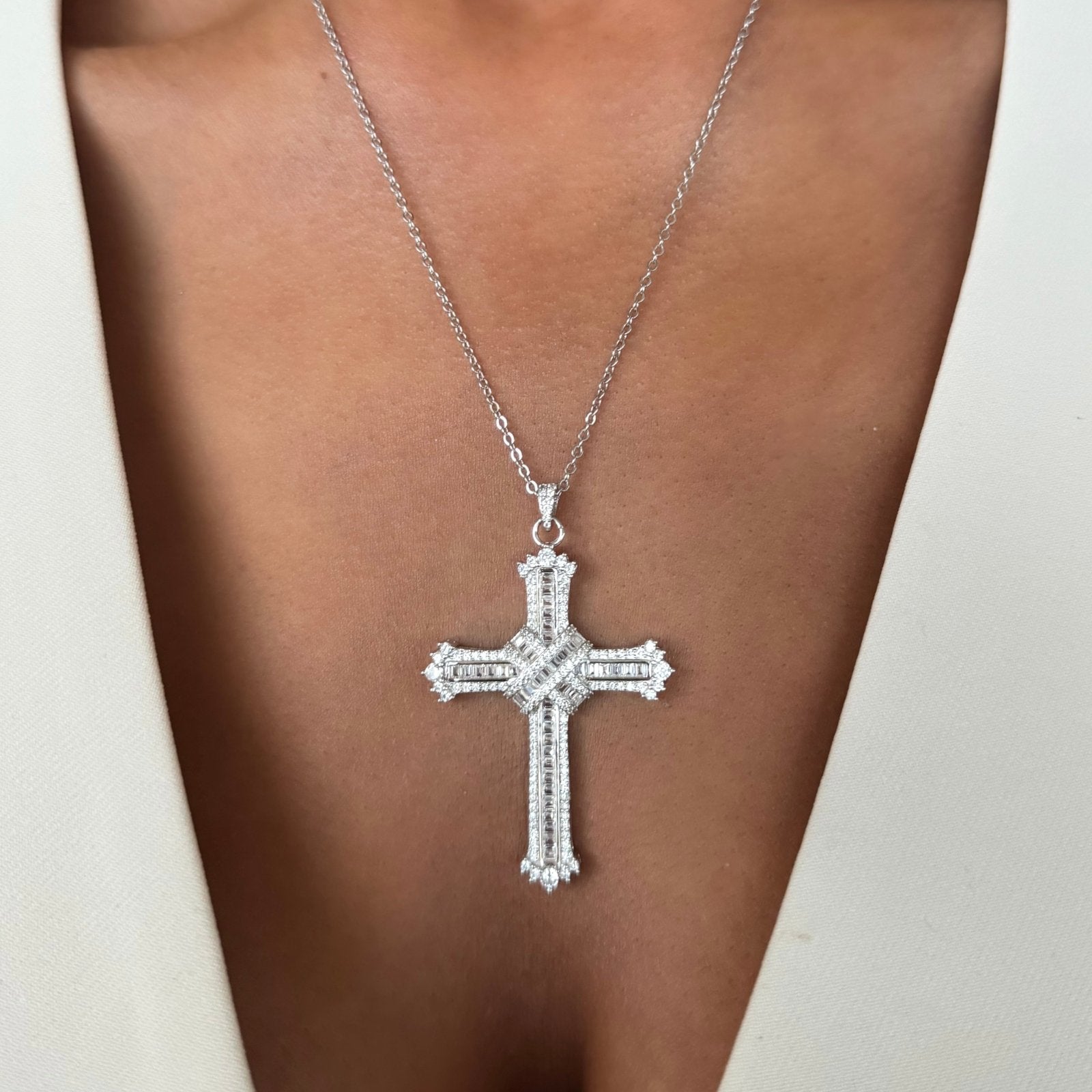 Sterling Silver Icy Cross Pendant Necklace - Luxe Emporium x