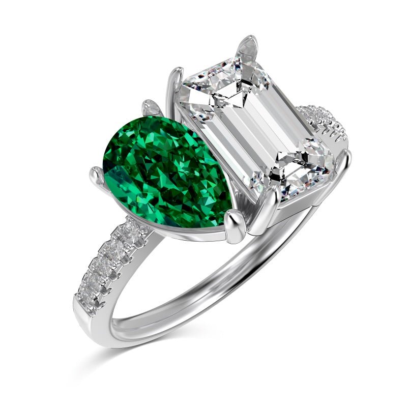 Sterling Silver Green Toi et Moi ring - Luxe Emporium x