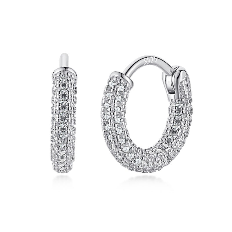 Sterling Silver Rhinestone Huggie Hoops - Luxe Emporium x