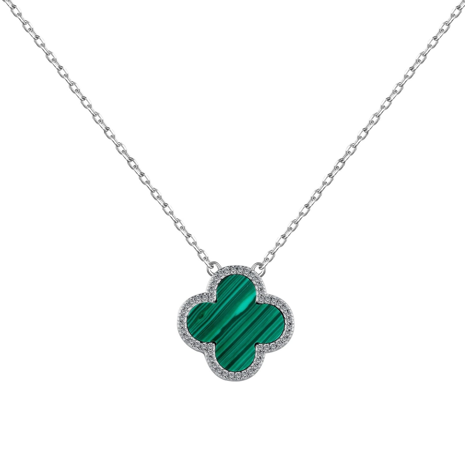 Sterling Silver Green Iced Clover Necklace - Luxe Emporium x