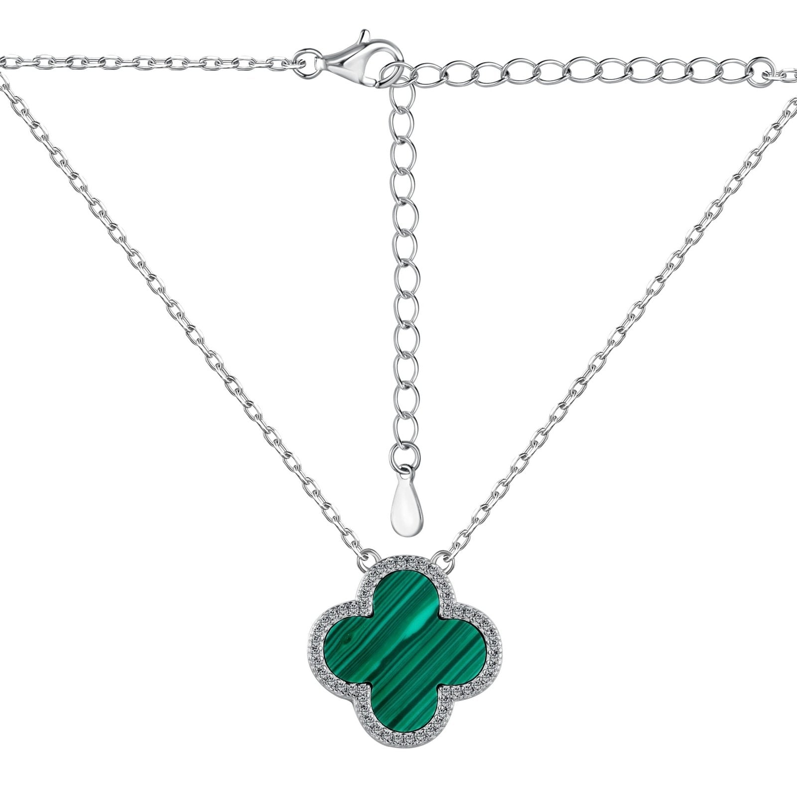 Sterling Silver Green Iced Clover Necklace - Luxe Emporium x