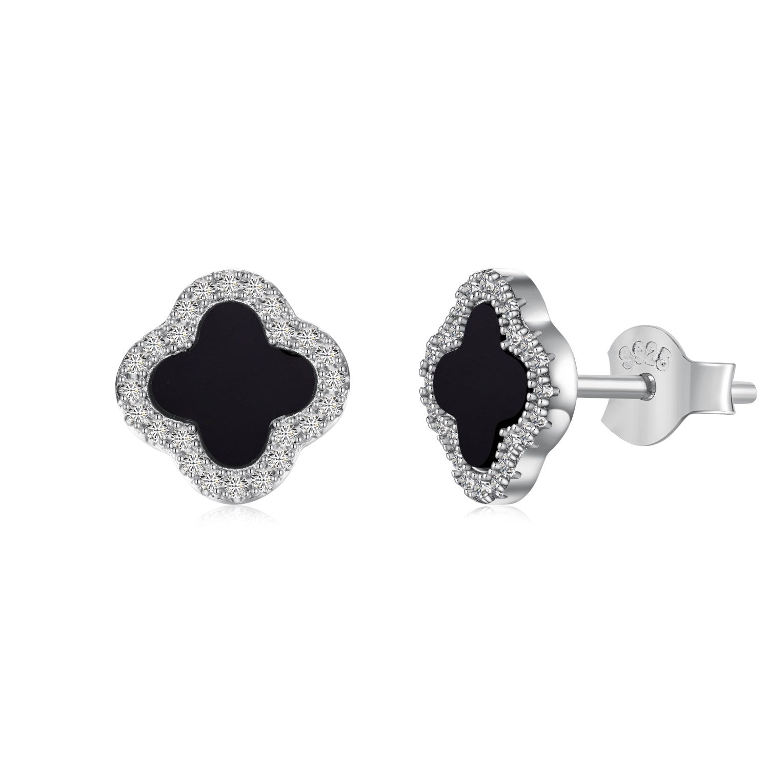 Sterling Silver Ultra Mini Black Onyx Clover Earrings